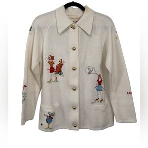 Vintage Golf Motif Button Up Cardigan by Andreno Angenti (Size XL)